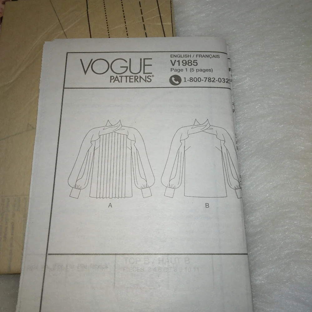 VOGUE V1985 Sz 14-22 Misses Twist Neck Top With Bishop Sleeves